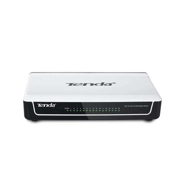 TENDA 10/100Mbps 16xPort Siyah-Beyaz Masaüstü Switch S16 ürün görseli 1