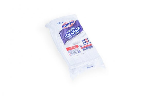 Poppy Plastik Lüx Şeffaf Kaşık - 18 Cm. - 3.2 Gr. - 50 Adet - Paket ürün görseli 1