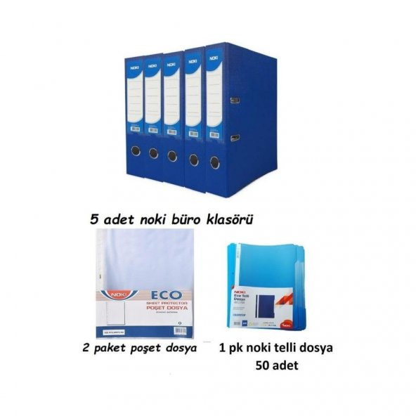 Noki Eco Ofis Seti 5 Li Geniş Mavi Klasör+50 Li Telli Dosya+ 200 Lü Poşet Dosya ürün görseli 1