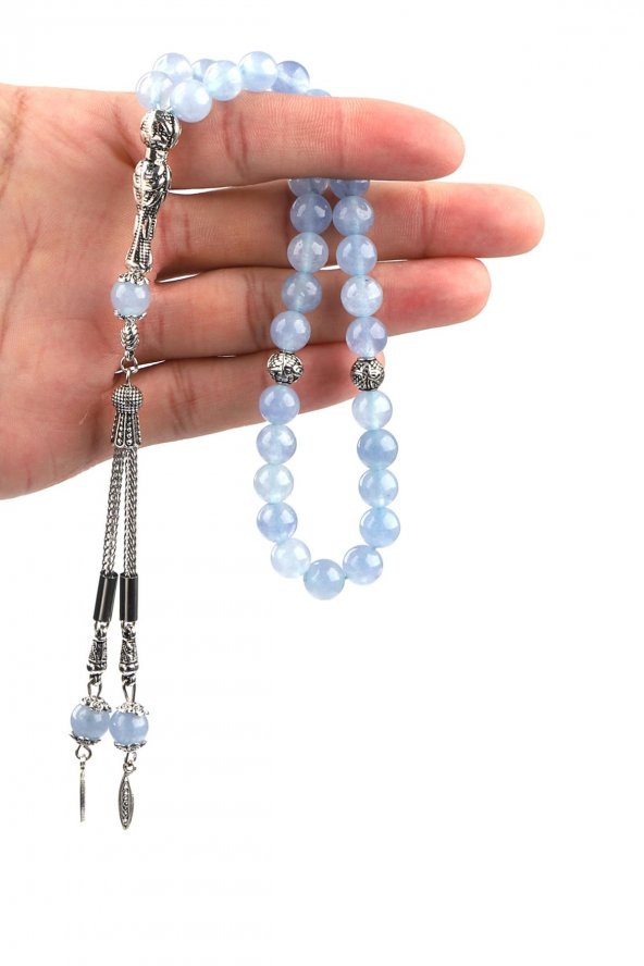 Akuamarin Doğal Taş Tesbih 8 mm Küre Kesim ürün görseli 1