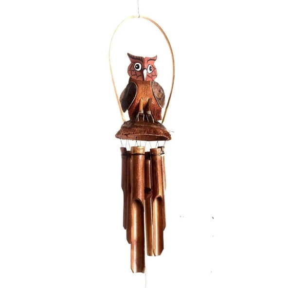 Baykuş Figürlü Bambu Rüzgar Çanı 90 cm ürün görseli 1