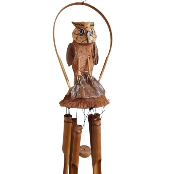 Baykuş Figürlü Bambu Rüzgar Çanı 90 cm - Resim 2