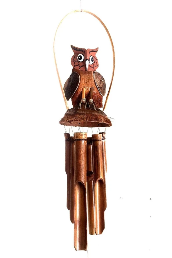 Baykuş Figürlü Bambu Rüzgar Çanı 90 cm - Resim 6
