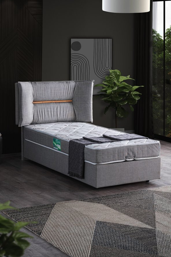 Setay Lizbon Tek Kişilik Baza Başlık Comfort Yatak Seti, Gri ürün görseli 1