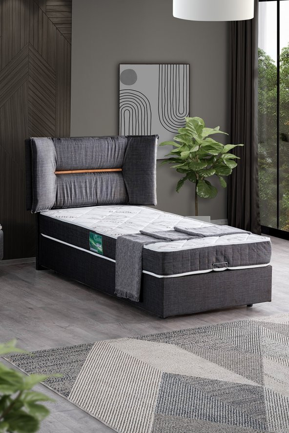 Setay Lizbon Tek Kişilik Baza Başlık Comfort Yatak Seti, Antrasit ürün görseli 1