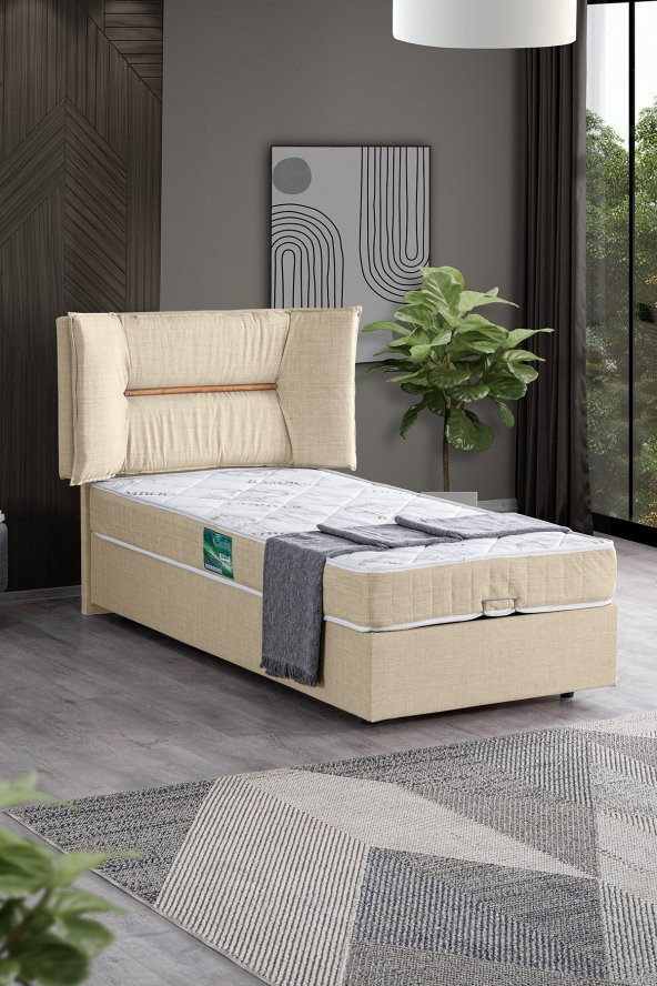 Setay Lizbon Tek Kişilik Baza Başlık Comfort Yatak Seti, Krem ürün görseli 1