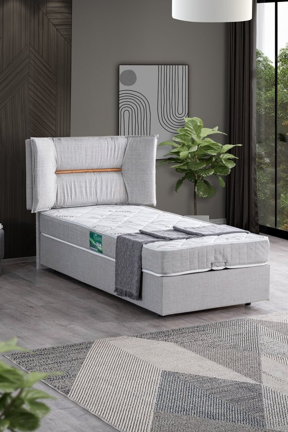 Setay Lizbon Tek Kişilik Baza Başlık Comfort Yatak Seti, Açık Gri ürün görseli 1
