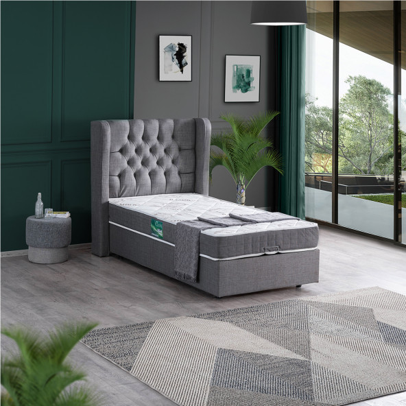 Setay Riga Tek Kişilik Baza Başlık Comfort Yatak Seti, Gri ürün görseli 1