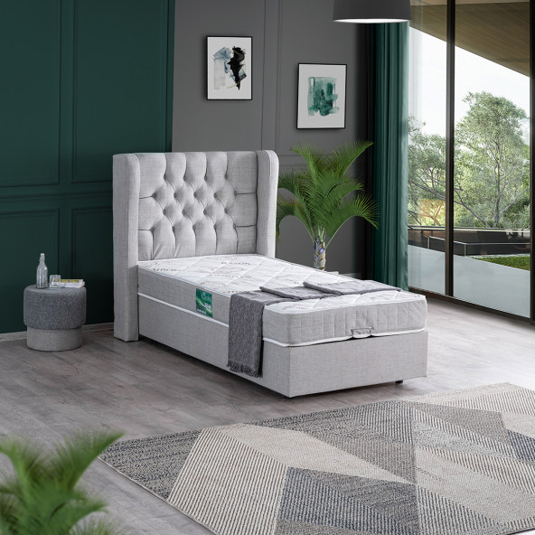 Setay Riga Tek Kişilik Baza Başlık Comfort Yatak Seti, Açık Gri ürün görseli 1