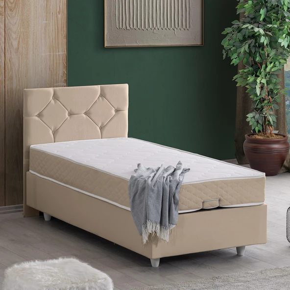 Glamis Tek Kişilik Baza Başlık Letto Yatak Seti - Bej ürün görseli 1