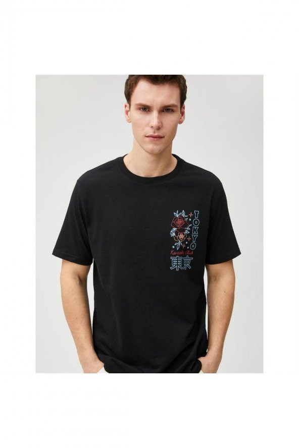 3sam10047hk 999 Siyah Erkek Pamuk Jersey Kısa Kollu O Yaka T-shirt ürün görseli 1