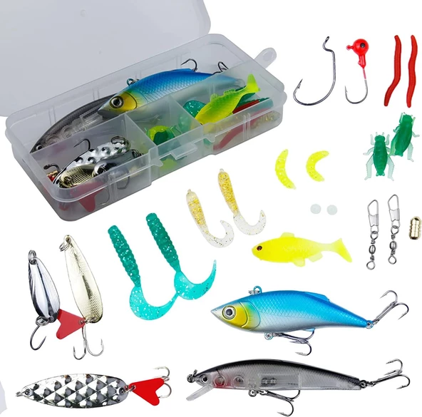 Valkyrie 24 Parça Sahte Olta Yem ve Aksesuar Seti Silikon Rapala Jig Kaşık ürün görseli 1