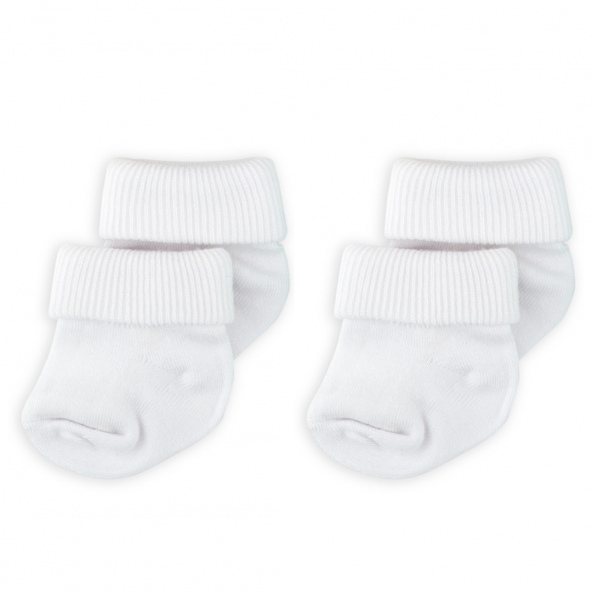 Novibaby 2li Bambu Bebek Çorap I Snow White I 0-6 ay I Beyaz Yenidoğan Bebek Çorabı ürün görseli 1