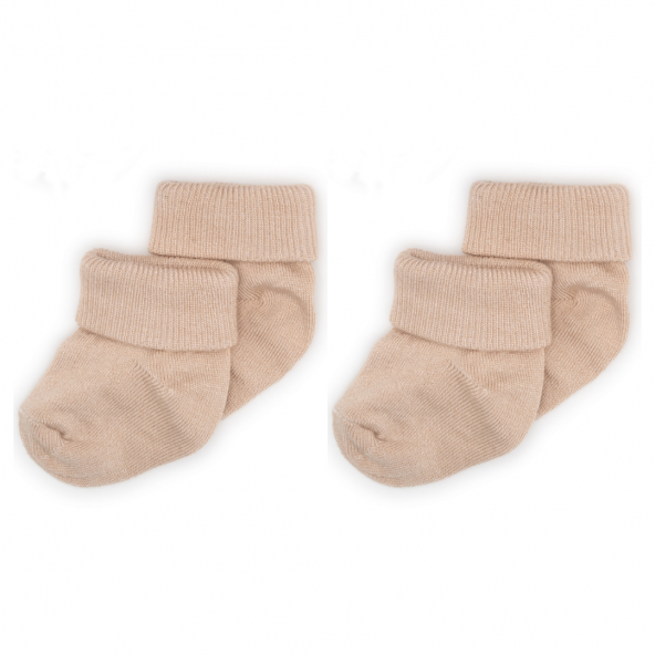 Novibaby 2li Bambu Bebek Çorap I Beige I 0-6 ay I Bej Yenidoğan Bebek Çorabı ürün görseli 1