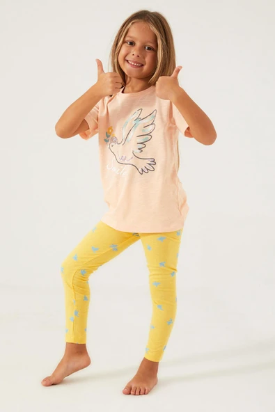 Roly Poly 3075 Premium Bird Smile Garson Kız Çocuk Kısa Kollu Taytlı Pijama Takım ürün görseli 1