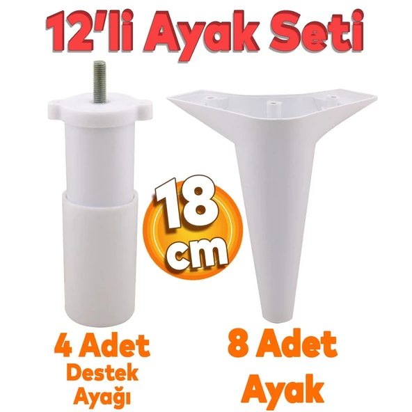 Aspen 12'li Set Mobilya Kanepe Koltuk Tv Ünitesi Ayağı Ayakları Destek 18 Cm Beyaz Konsol ürün görseli 1