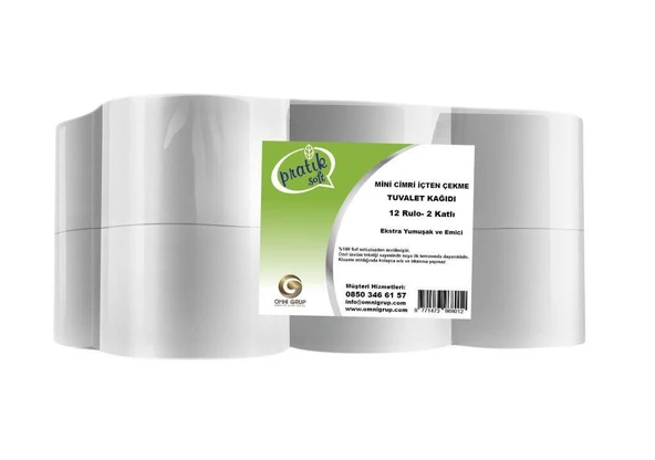 Pratiksoft Mini Cimri İçten Çekmeli Tuvalet Kağıdı 12 Rulo ürün görseli 1