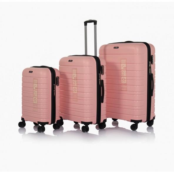 Hotowa Gold PP Valiz 8010 Pembe TSA Kilitli Üçlü Set ürün görseli 1