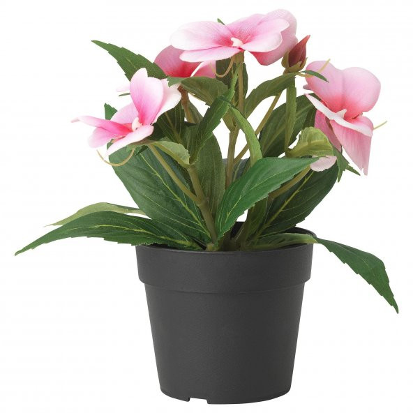 Saksılı Yapay Bitki Pembe Balsam Çiçeği, MeridyenDukkan 9 cm İç/Dış Mekan ürün görseli 1