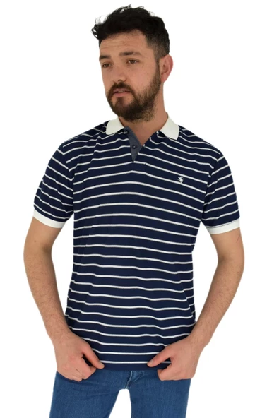 Erkek Çizgili Polo Yaka Tişört Waffle BGL-ST02790 ürün görseli 1