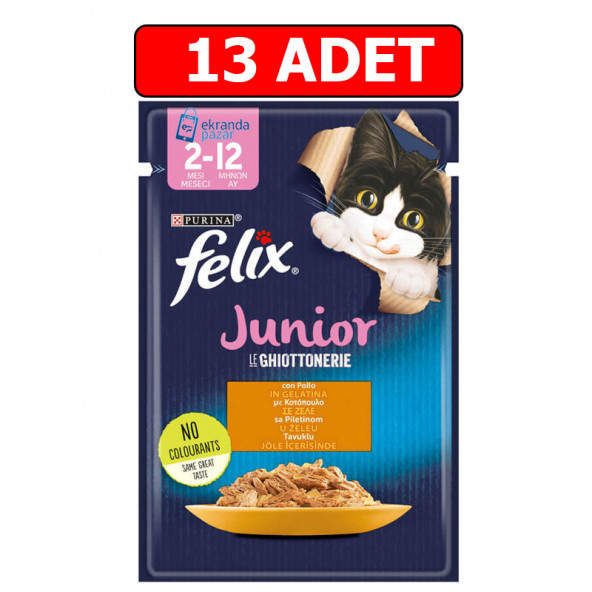 Purina felix tavuklu junior yavru kedi ıslak maması 85gr x 13 adet kedi yaş mama kedi pouch konserve ürün görseli 1