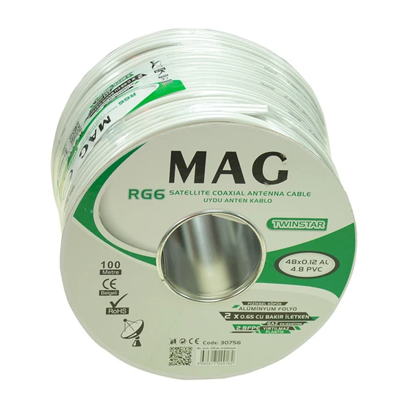 Mag RG59 Fa Mini Dual Bitişik Kablo 48 Tel Anten Kablosu 100 Metre Uydu Lnb Kablosu ürün görseli 1