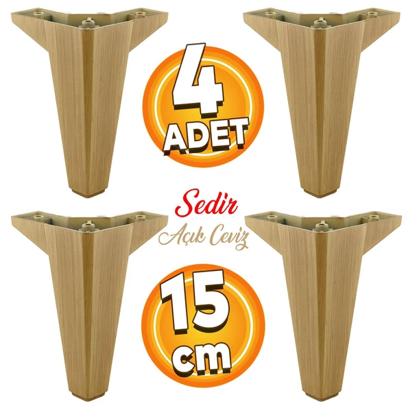 Sedir Lüks Mobilya Kanepe Tv Ünitesi Koltuk Ayağı 15 Cm Desenli Açık Ceviz Baza Ayakları (4 ADET) ürün görseli 1
