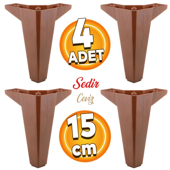 Sedir Lüks Mobilya Kanepe Tv Ünitesi Koltuk Ayağı 15 Cm Ahşap Desenli Kahverengi Ayakları 4 Adet ürün görseli 1