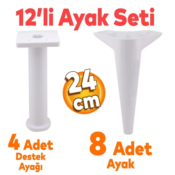 Aspen 12'li Set Mobilya Kanepe Koltuk Tv Ünitesi Konsol Ayağı Ayakları Destek 24 Cm Beyaz ürün görseli 1