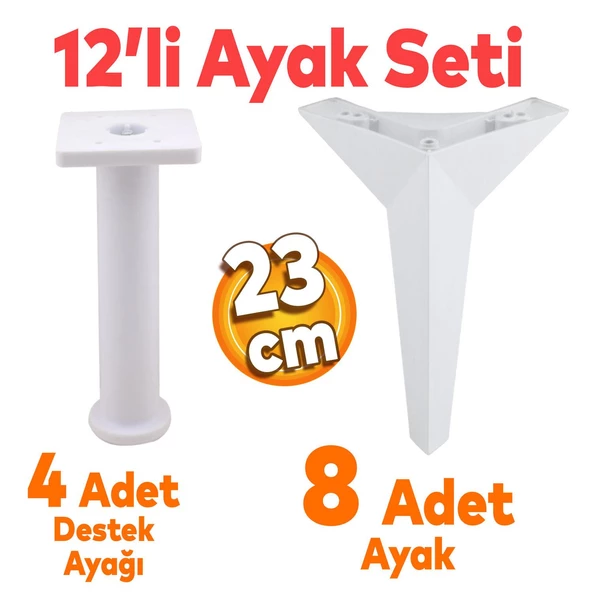 Kale Mobilya Ayağı 12'li Set Tv Ünitesi Konsol Koltuk Kanepe Destek 23 Cm Beyaz Ayakları ürün görseli 1