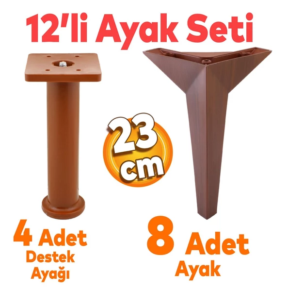 Kale Mobilya Ayağı 12'li Set Tv Ünitesi Konsol Koltuk Kanepe Destek 23 Cm Kahverengi Ayakları ürün görseli 1