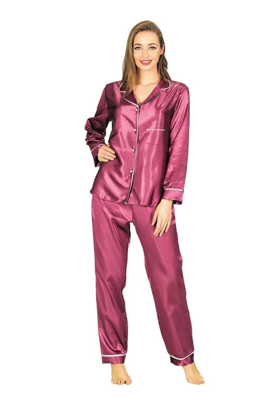 Sistina Bayan Mor Saten Uzun Kollu Pijama Takımı 1613 ürün görseli 1