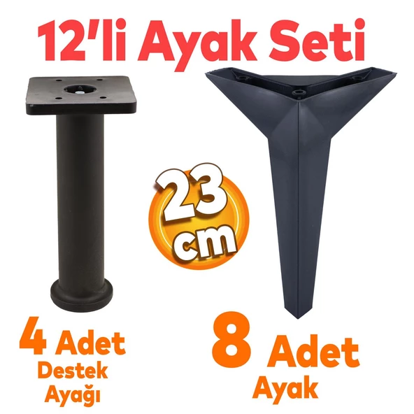 Kale Mobilya Ayağı 12'li Set Koltuk Kanepe Destek 23 Cm Siyah Tv Ünitesi Konsol Ayakları ürün görseli 1