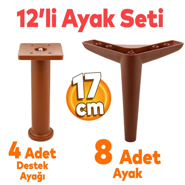 Piko Mobilya Ayağı 12'li Set Koltuk Kanepe Tv Ünitesi Konsol Destek 17 Cm Kahverengi Ayakları ürün görseli 1
