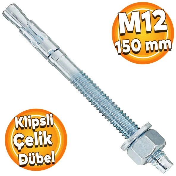 Klipsli Çelik Dübel M12x150 mm ürün görseli 1