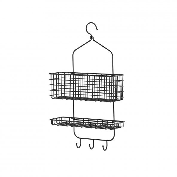 2 Katlı Banyo Duş Sepeti, MeridyenDukkan Siyah Renk 31x56 cm Metal Duş Rafı ürün görseli 1