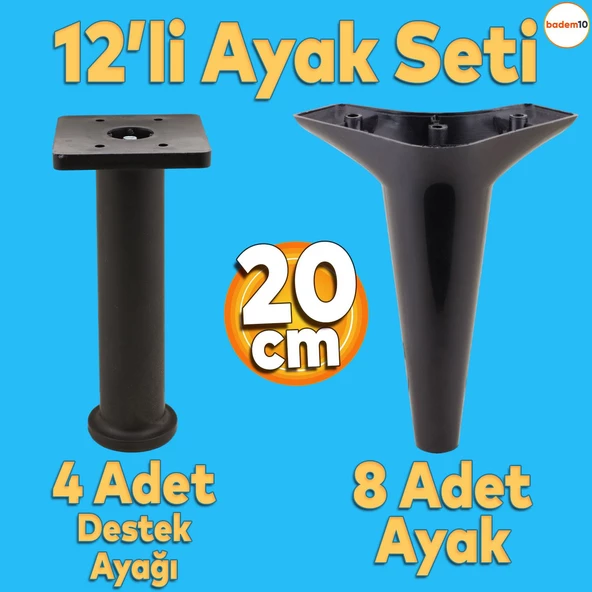 Aspen 12'li Set Mobilya Kanepe Koltuk Tv Ünitesi Ayağı Ayakları Destek 20 Cm Siyah Konsol ürün görseli 1