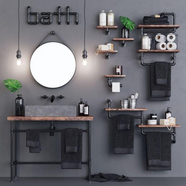Dekoratif Borudan Askılık ve Set 8 Parça Set RafNo428 ürün görseli 1
