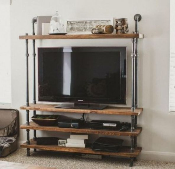 Dekoratif Duvara Borudan Raf ve Tv Ünitesi RafNo425 ürün görseli 1