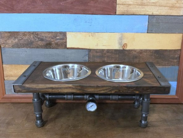 Dekoratif Borudan Kedi Köpek Mama Standı RafNo451 ürün görseli 1