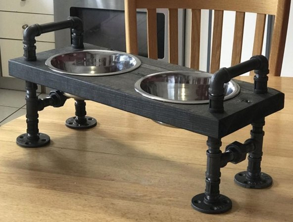 Dekoratif Borudan Kedi Köpek Mama Standı RafNo472 ürün görseli 1