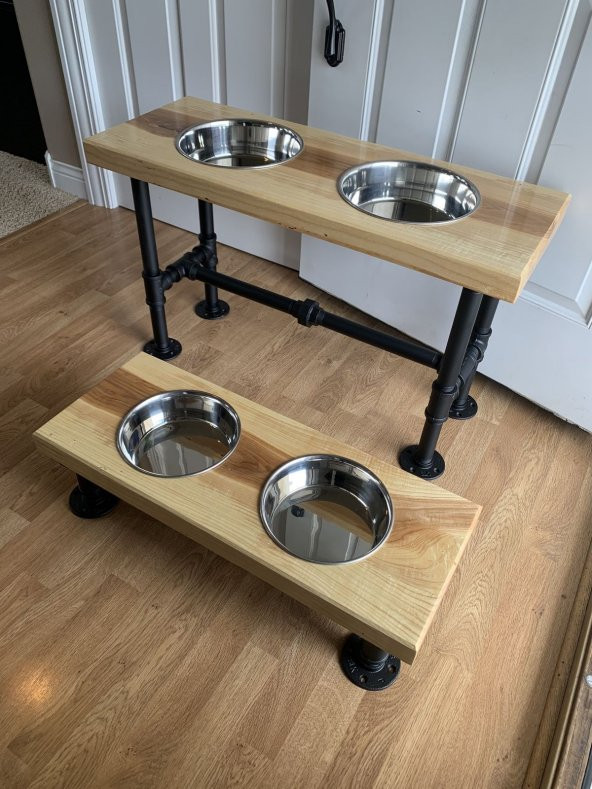 Dekoratif Borudan Kedi Köpek Mama Standı 2li Set RafNo456 ürün görseli 1
