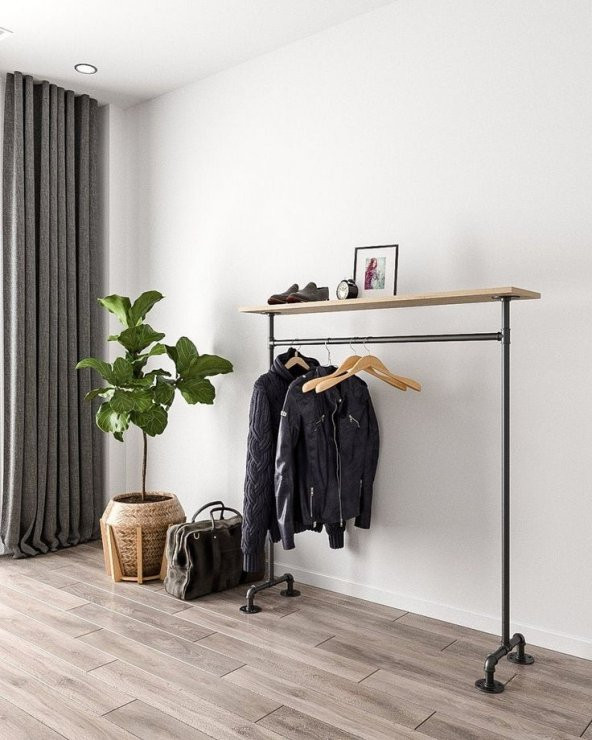 Dekoratif Borudan Raf ve Askılık 100 cm RafNo560 ürün görseli 1