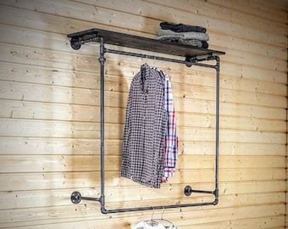 Dekoratif Borudan Raf ve Askılık 150 cm RafNo596 ürün görseli 1