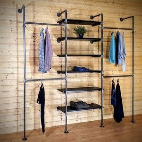 Dekoratif Borudan Raf ve Askılık 150 cm RafNo627 ürün görseli 1