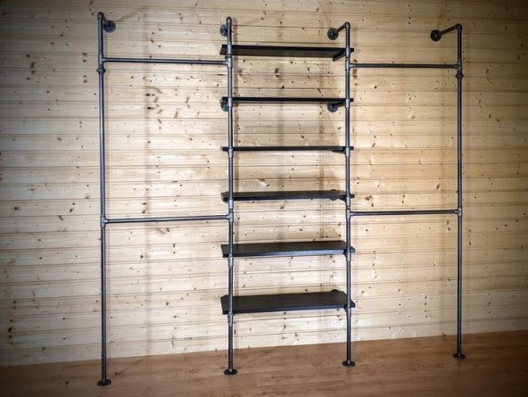 Dekoratif Borudan Raf ve Askılık 225 cm RafNo625 ürün görseli 1
