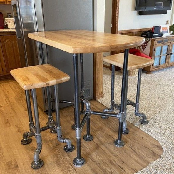 Dekoratif Borudan Masa ve Tabure 3lü Set RafNo640 ürün görseli 1