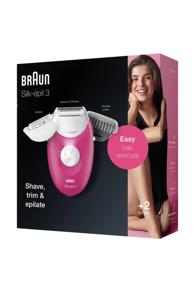 Braun Silk-Epil 3 3410 Kablolu Epilasyon Aleti + Tıraş Başlığı (Ahu Dudu, Pembe) ürün görseli 1