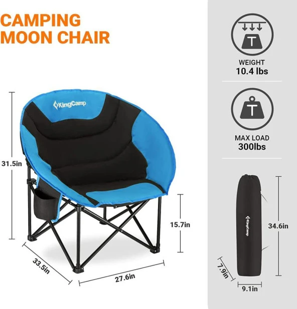KingCamp Moon Kamp Sandalyesi Siyah Mavi - Resim 2