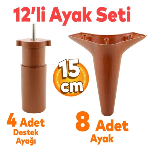 Aspen 12li Set Lüks Mobilya Kanepe Sehpa TV Ünitesi Koltuk Ayağı 15 cm Kahverengi Baza Ayak ürün görseli 1
